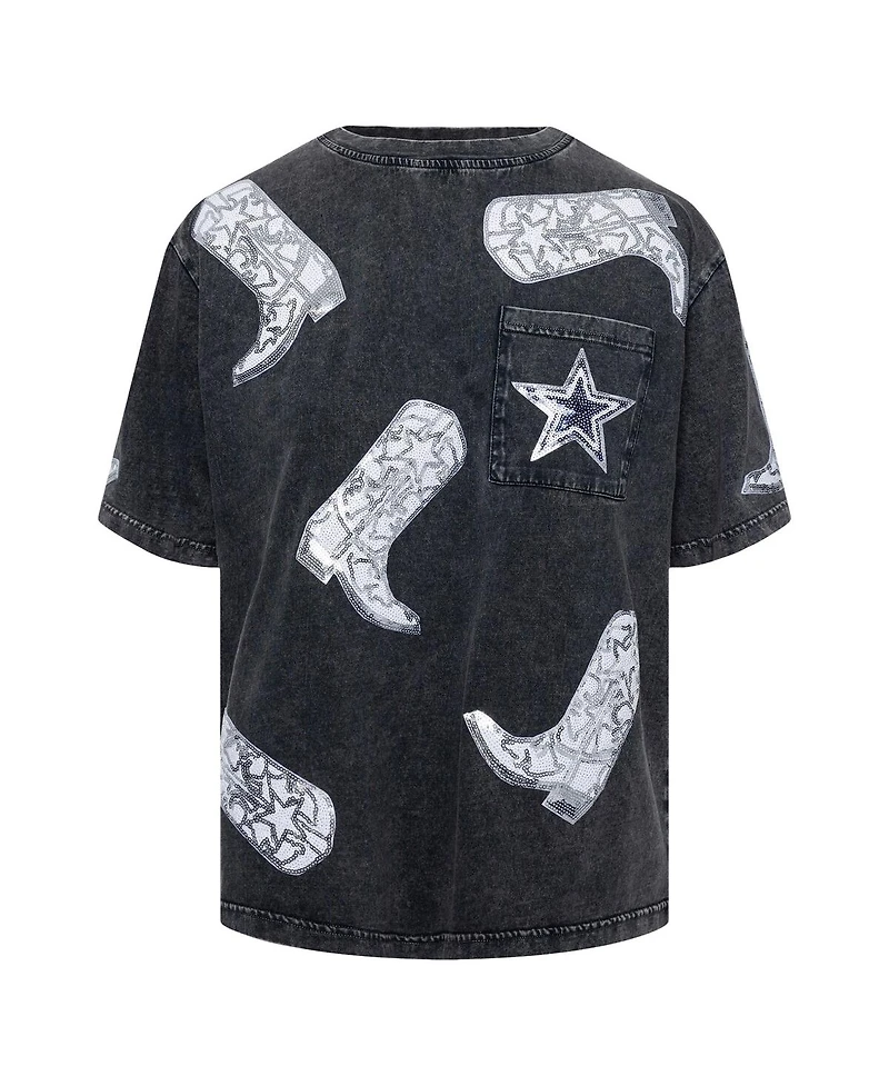 Gameday Couture Women's Gray Dallas Cowboys Cheerleaders Sequin Boots Oversized T-Shirt