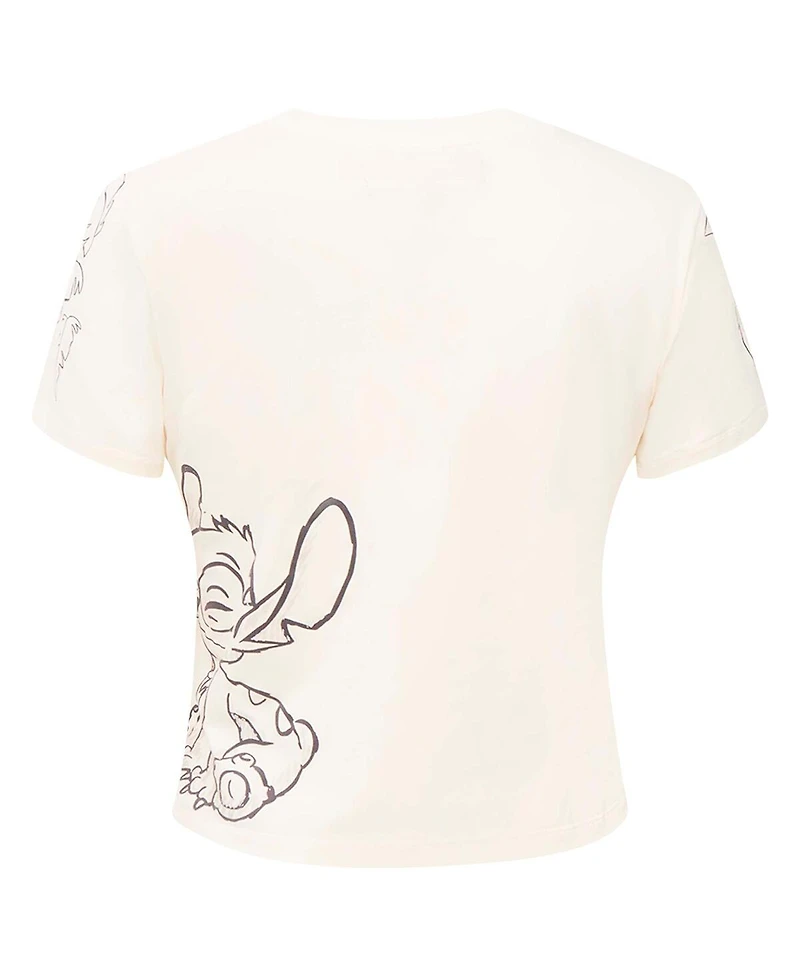 Freeze Max Women's Cream Lilo and Stitch Nose Kiss Baby Doll T-Shirt