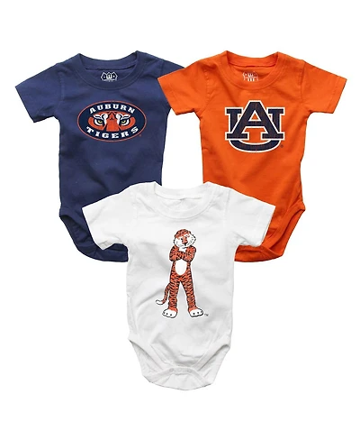 Wes & Willy Baby Boys and Girls 3-Pack Orange/White/Navy Auburn Tigers Bodysuit