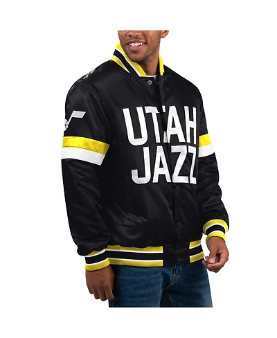 Starter Men's Black Utah Jazz Home Game Satin Full-Snap Varsity Jacket