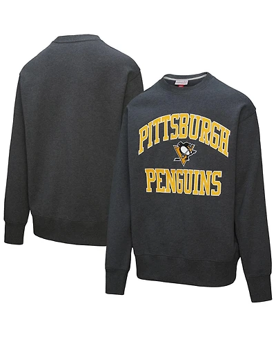 Mitchell & Ness Men's Heather Charcoal Pittsburgh Penguins Playoff Win Fleece Pullover Sweatshirt
