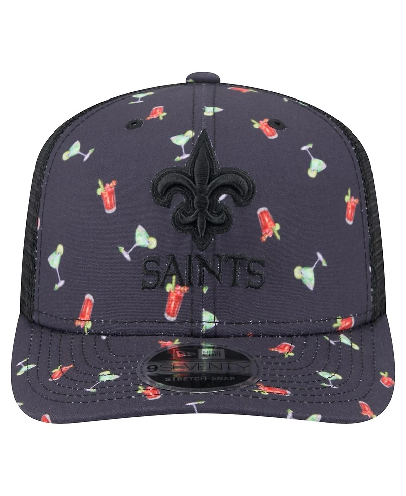 New Era Men's Navy/Black New Orleans Saints Adventure Drinks Pattern 9SEVENTY Stretch-Snap Hat