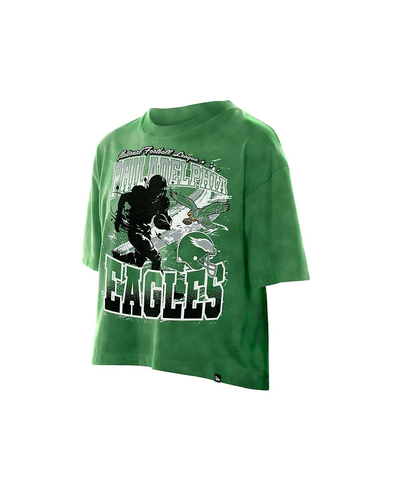 New Era Women's Kelly Green Philadelphia Eagles Cropped Boxy Sport Classics Mineral Wash T-Shirt