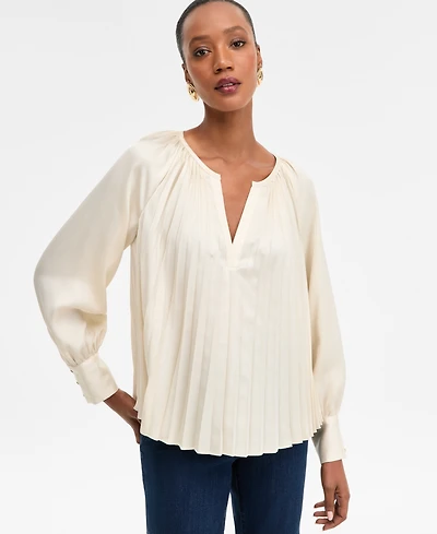I.n.c. International Concepts Women's Pleated V-Neck Blouse, Macy's Exclusive