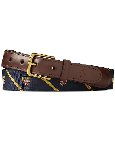 Polo Ralph Lauren Leather-Trim Silk Jacquard Belt