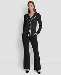 Dkny Women's Long Sleeve Trimmed Lapel Blouse, Regular & Petite
