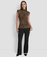 Dkny Women's Printed Mock-Neck Cap-Sleeve Top