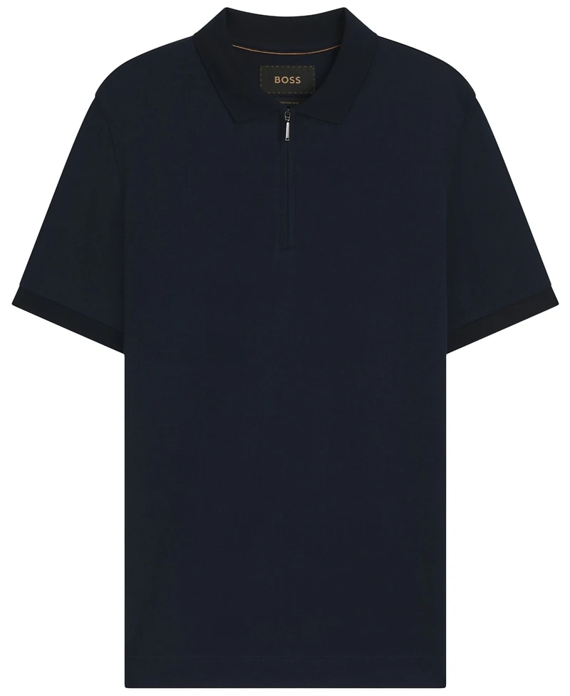 Boss by Hugo Men's Cotton-Silk Jacquard Zip-Neck Polo Shirt