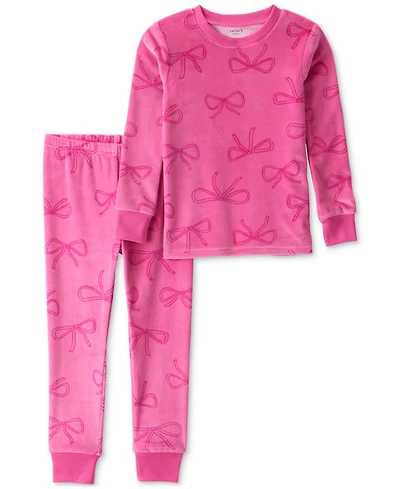 Carter's Toddler Girls Bow-Print Velour Long-Sleeve 2-Piece Pajamas