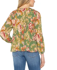 Liverpool Los Angeles Women's V-Neck Long-Sleeve Pleated Blouse