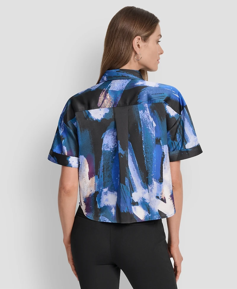 Dkny Women's Printed Flap-Pocket Camp Shirt