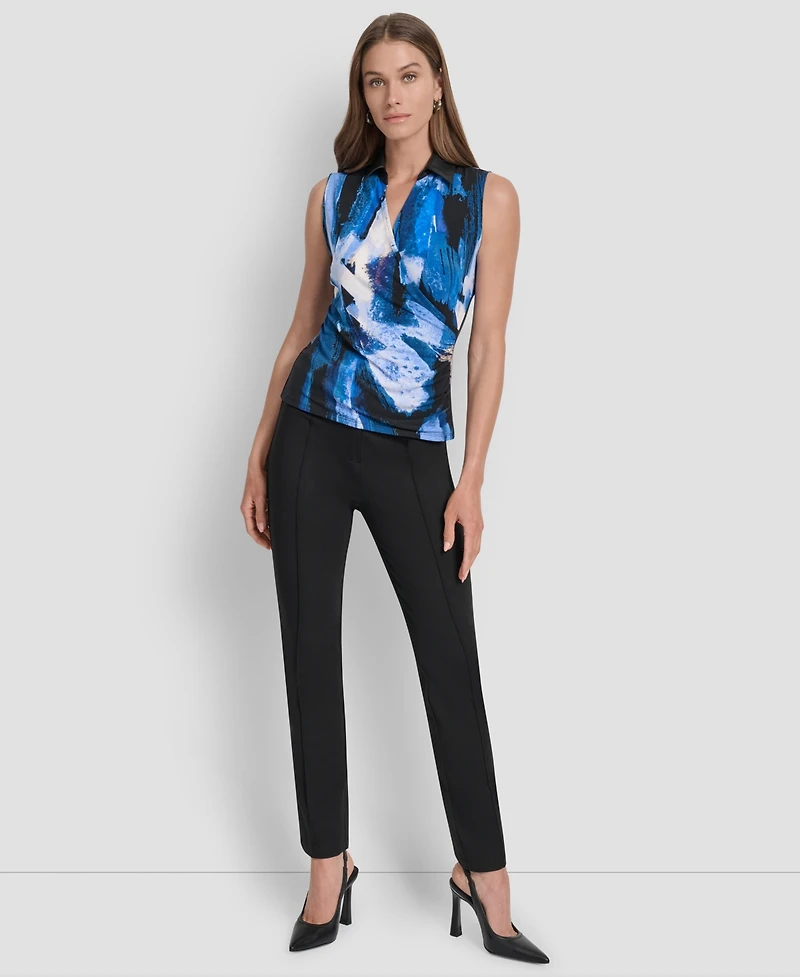 Dkny Women's Printed Contrast-Collar Surplice Top