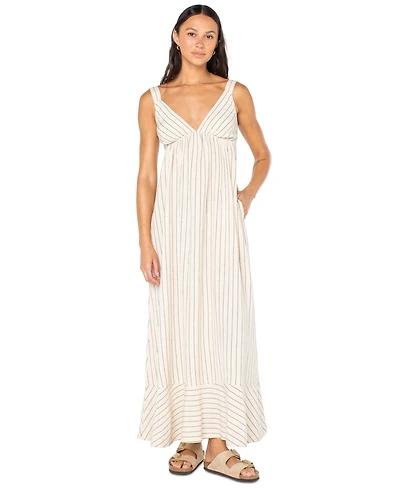 Roxy Juniors' Wilder Coast Striped V-Neck Tie-Back Maxi Dress