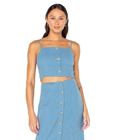 Roxy Juniors' Island Nomad Button-Front Back-Tie Cotton Cropped Top