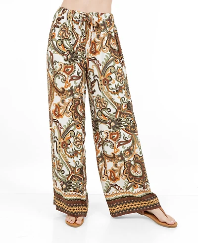 Fever Women's Boarder Printed Drawstring Pants