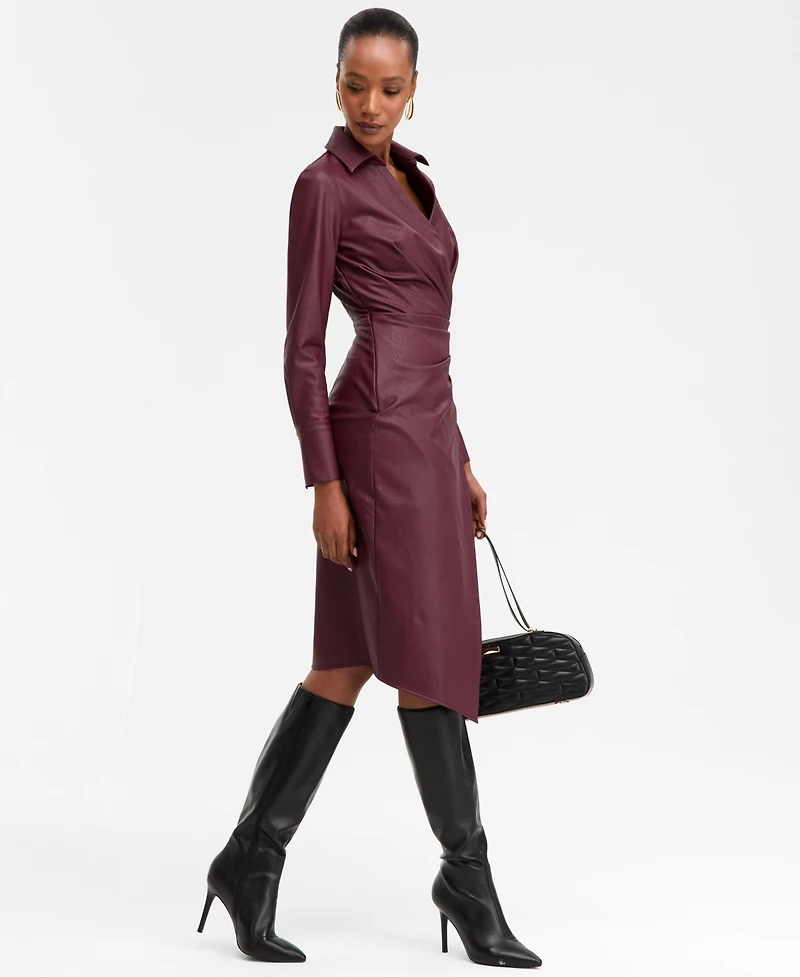 I.n.c. International Concepts Women's Surplice-Neck Faux-Leather Dress, Macy's Exclusive
