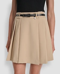 Dkny Women's Lined Belted Pleated Mini Skirt
