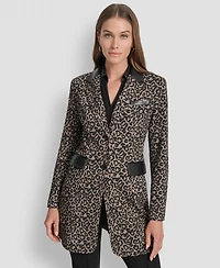 Dkny Women's Faux-Leather-Trim Leopard-Print Jacket