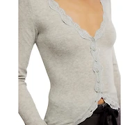 Free People Women's Big Love Lace-Trim Button-Front Cardigan