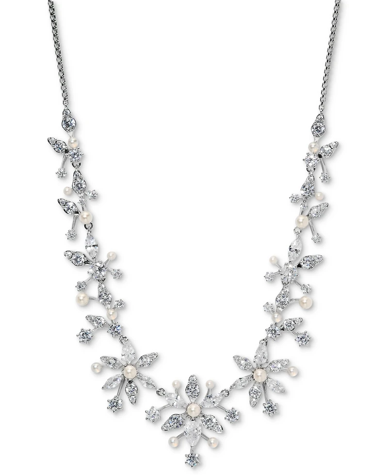 Eliot Danori Cubic Zirconia & Imitation Pearl Flower Statement Necklace, 15" + 3" extender, Exclusively at Macy's