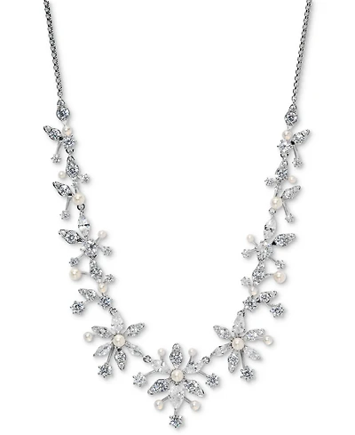 Eliot Danori Cubic Zirconia & Imitation Pearl Flower Statement Necklace, 15" + 3" extender, Exclusively at Macy's