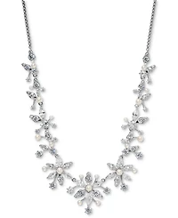 Eliot Danori Cubic Zirconia & Imitation Pearl Flower Statement Necklace, 15" + 3" extender, Exclusively at Macy's