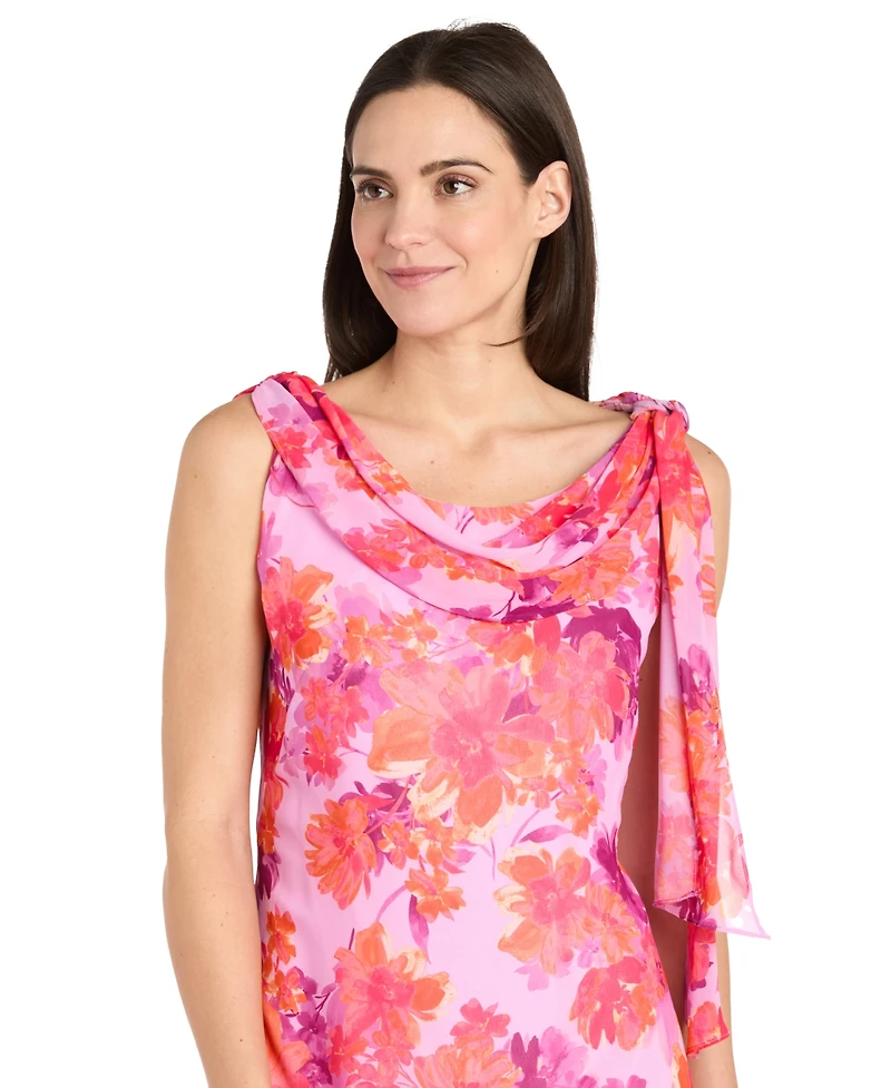 R & M Richards Women's Printed Drape-Neck Sleeveless Dress