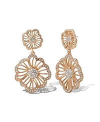 Jessica Simpson Gold-Tone Floral Drop Earrings with Pave Crystal Accents