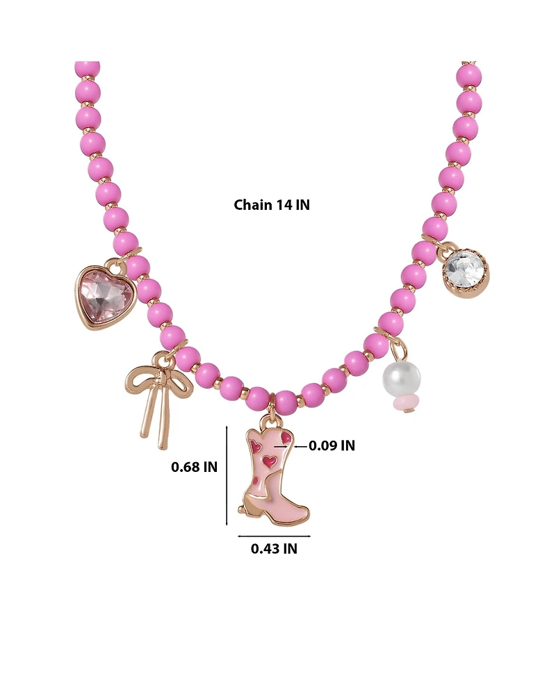 Jessica Simpson Kids Charm Necklace & Earrings Set - Pink & Gold Western Style