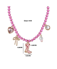 Jessica Simpson Kids Charm Necklace & Earrings Set - Pink & Gold Western Style