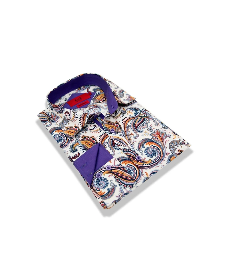 Elie Balleh Little Boys Purple Slim Fit Paisley Dress Shirt