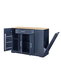Streamdale Furniture Navy Blue Kitchen Island with Trash Storage