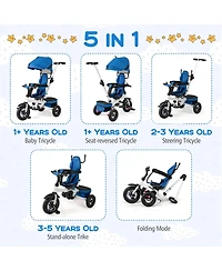 Gymax Toddler 5-in-1 Folding Trike 1-5 Years Old w/ Safety Harness Storage