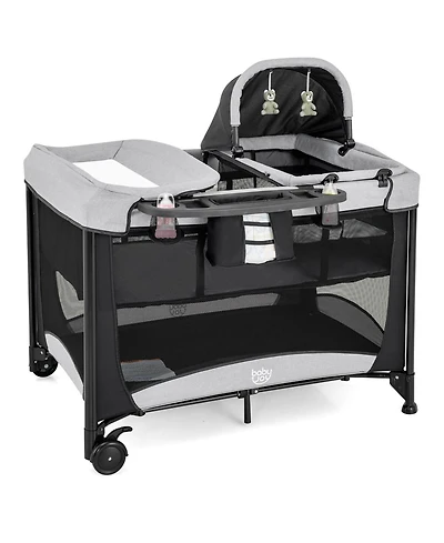 Costway 5 in 1 Portable Baby Playard Nursery Center w/ Cradle & Storage Basket