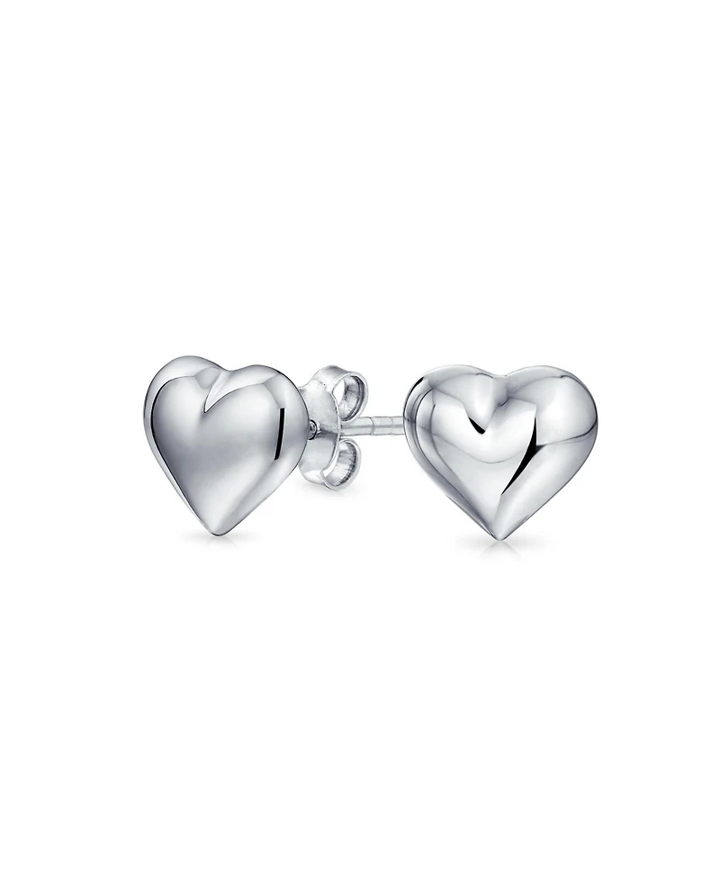Bling Jewelry Small Heart Shaped Puffed Stud Earrings Sterling Silver 8MM