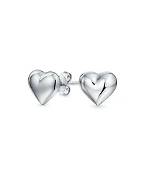 Bling Jewelry Small Heart Shaped Puffed Stud Earrings Sterling Silver 8MM
