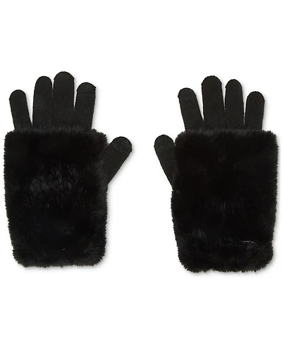 Steve Madden Faux-Fur-Cuff Cozy Knit Gloves