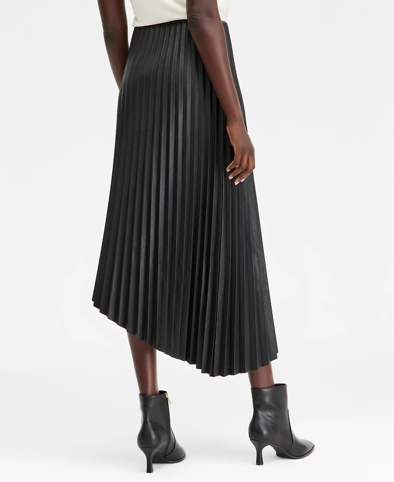 I.n.c. International Concepts Women's Pleated Faux-Leather Asymmetrical Skirt, Macy's Exclusive