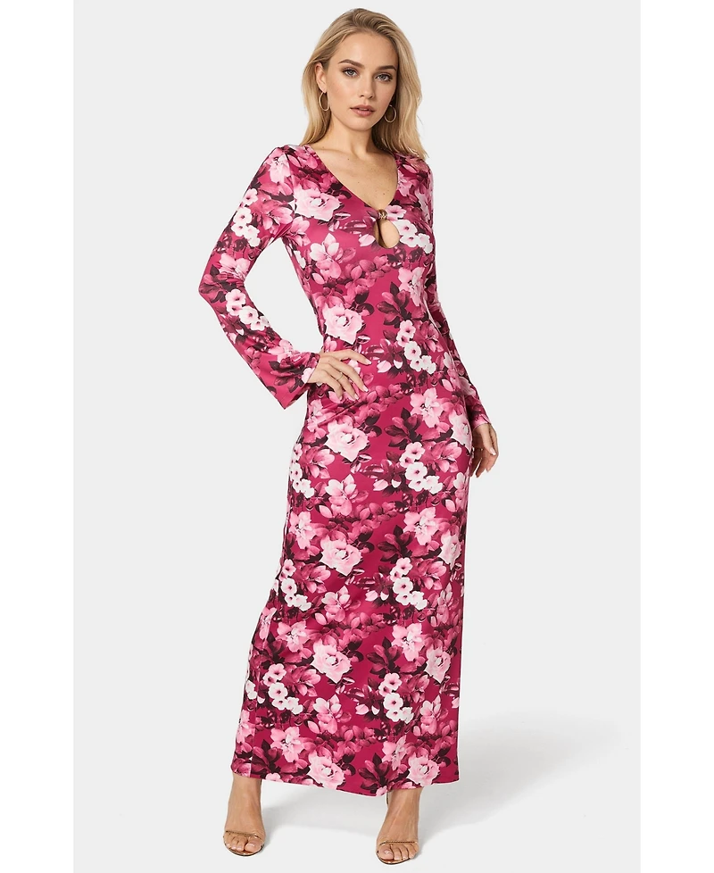 Bebe Women's Long Sleeve Keyhole Maxi Dress