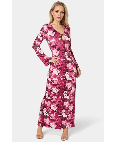 Bebe Women's Long Sleeve Keyhole Maxi Dress