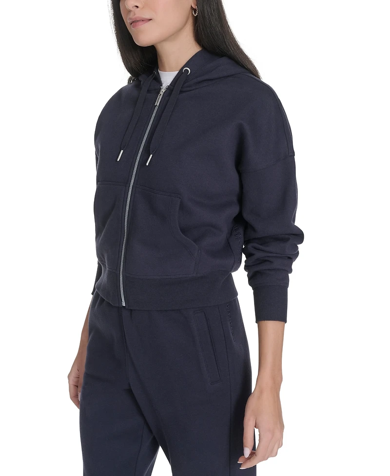 Calvin Klein Women's Fleece Crop Zip-Front Long-Sleeve Hoodie