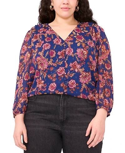 Vince Camuto Plus Long-Sleeve V-Neck Blouse