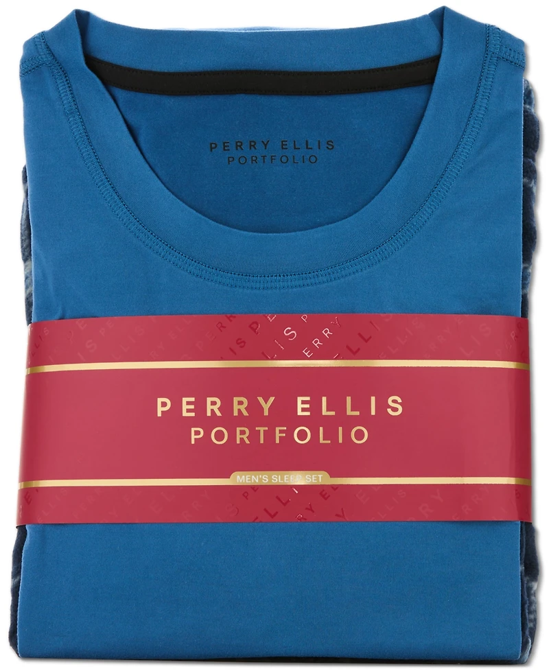 Perry Ellis Portfolio Men's Solid Shirt & Buffalo Plaid Pajama Set