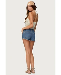 Edikted Women's Criss Cross Bead Ruffled Halter Top
