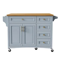 Casainc 52" Rolling Kitchen Island with Drop Leaf, Spice Rack, Towel 2 Doors, 5 Drawers, Adjustable Shelf (No Stools)