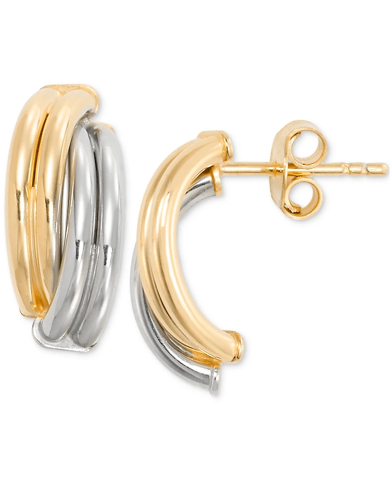Macy's Polished Ridged Crossover Half Hoop Earrings in 10k Two-Tone Gold