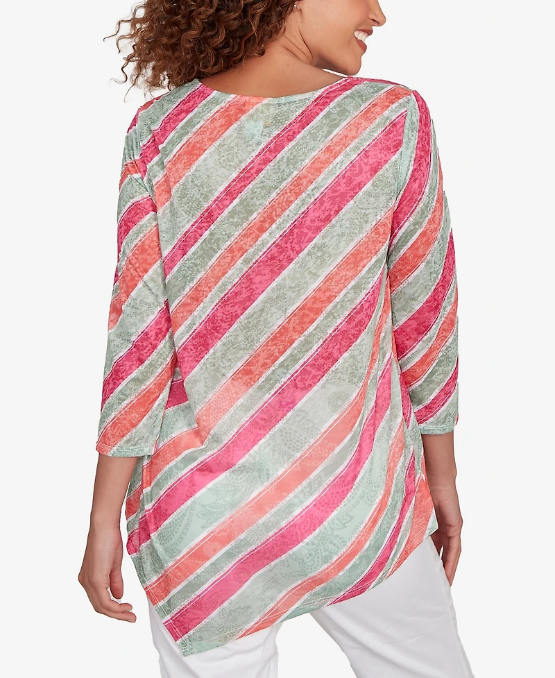 Ruby Rd. Petite Bias Stripe Beaded Top