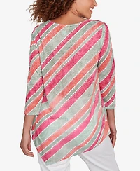 Ruby Rd. Petite Bias Stripe Beaded Top