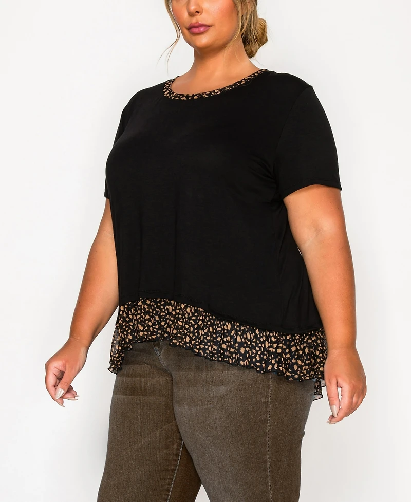 Coin 1804 Plus Pebble Mesh Pleat Back Short Sleeve Top