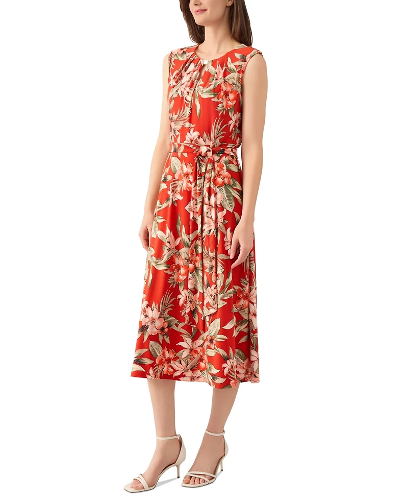 Kasper Printed Tie-Waist Midi Dress, Regular & Petite Sizes